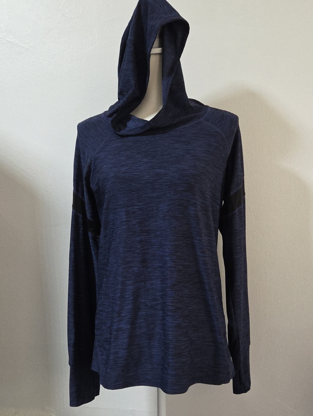 Gapfit Hoodie Blue/Black Spacedyed With Zip Pocket In Back Size Large